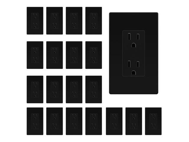 TG 20 Pack Matte Black Decorator Receptacle with Screwless Wall Plate, Standard Electrical Wall Outlet, 15A 125V, Self-Grounding, 2-Pole, 3-Wire,...