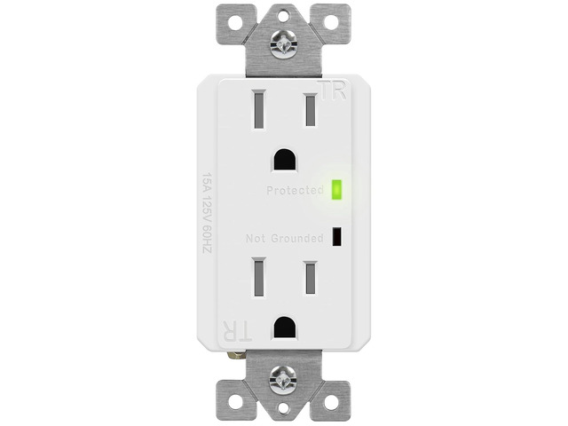 TOPGREENER Surge Protector Receptacle with Grounding Indicator, Child Safe, Tamper-Resistant, Self-Grounding, 900 Joules, 2-Pole, 15A 125V, UL...