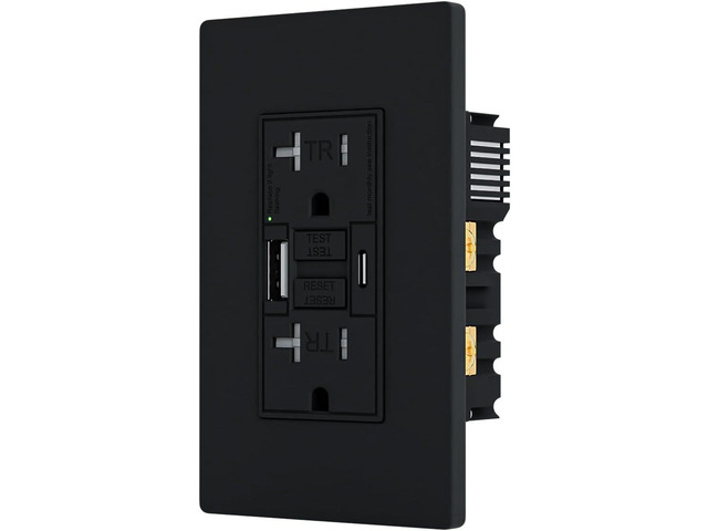 20AMP GFCI Outlet with Type A & Type C USB Charging Ports, Self-Test, LED Indicator, Tamper Resistant, GFCI Receptacle Outlet, Screwless Wall Plate...