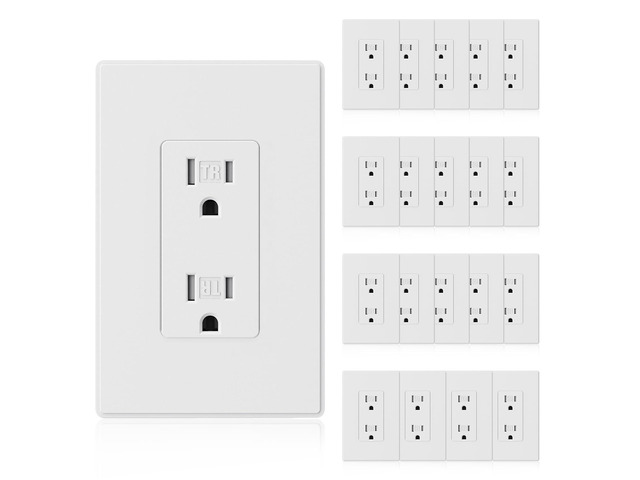 ELEGRP Matte White Decorator Wall Receptacle Outlets, Tamper Resistant 15 Amp Standard Electrical Wall Outlet, Residential Grade, Self-grounding,...