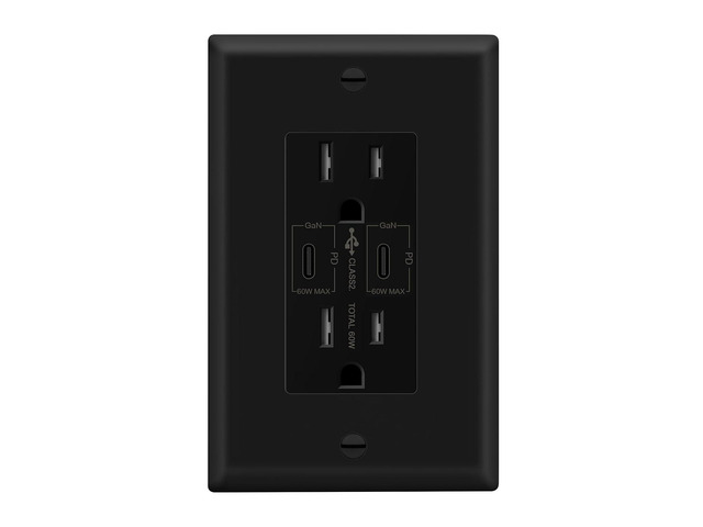 LIDER USB-C PD 60W Wall Outlet, Duplex Tamper-Resistant Receptacle with 2 USB Type-C Charging Ports, Power Delivery, GaN Technology,...