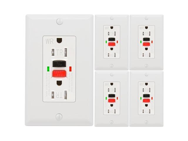 5 Pack - POWAWINI GFCI Outlet 15 Amp, UL Listed, Self-Test GFI Receptacles, TamperResistant, Weather Resistant, LED Indicator, with Decor Wall...