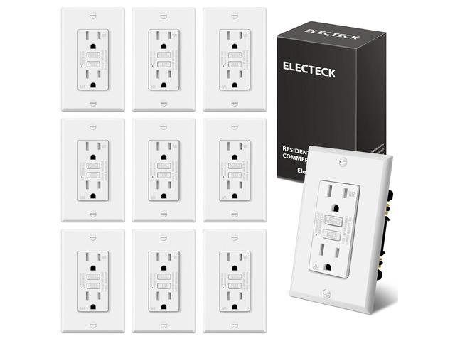 ELECTECK 10 Pack GFCI Outlets 15 Amp, Outdoor Weather Resistant (WR), Ultra Slim GFI Receptacles with LED Indicator, Ground Fault Circuit...
