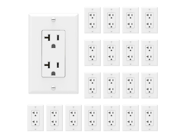 ThunderWay 20 Amp Heavy Duty Decorator Receptacle Outlet with Wall Plate, Non-Tamper-Resistant, Self-Grounding, 5-20R, 2-Pole, 3-Wire Grounding, UL...