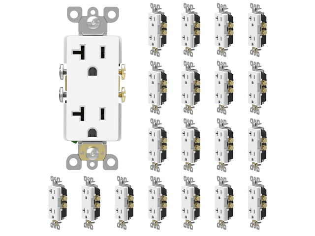 ThunderWay 20 Amp Heavy Duty Decorator Receptacle Outlet, Non-Tamper-Resistant, Self-Grounding, 5-20R, 2-Pole, 3-Wire Grounding, UL Listed, White...