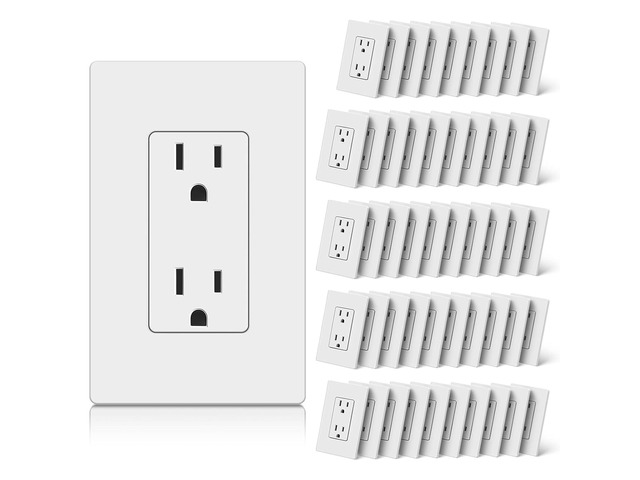CML 15 Amp Decorator Wall Receptacle Outlet, 50 Pack Standard Electrical Outlet with Screwless Wall Plate, Non-Tamper Resistant, 15A/125V, 2 Pole 3...