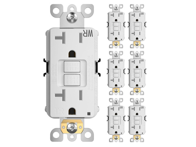 Amico 6 Pack GFCI Outlet 20 Amp with Thinner Design, Weather Resistant (WR), Self-Test GFI Receptacles with LED Indicator, Wall Plates and Screws...