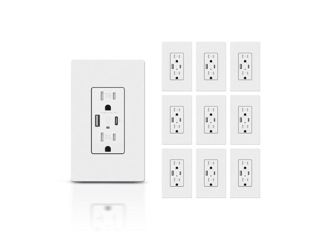 TOPELER USB Outlet, 4.8A High Speed Charger Wall Outlet, Electrical Power Outlets with USB Type A & C Ports, 15 Amp TR Receptacle, Screwless Wall...