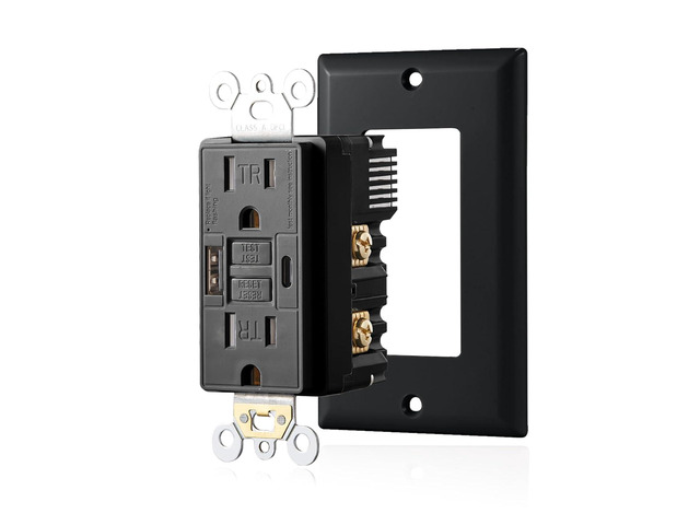 15 Amp Self-Test GFCI Outlet Combination with USB Type A and Type-C, Tamper Resistant Thinner Duplex Outlet, in-Wall, USB Charger for Smartphones,...