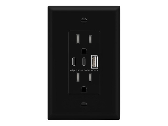 LIDER 5.0A 25W USB Wall Outlet, Duplex Tamper-Resistant Receptacle, USB Type-A, 2 USB Type-C Charging Ports, Interchangeable Face Cover, Modern...