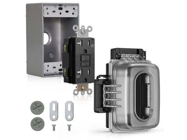 ELEGRP Outdoor GFCI Outlet with in Use Cover and Box Kit, 1 Gang, 20 Amp TRWR Self-Test GFI Receptacle, Extra Duty Metallic Electrical Outlet Box,...