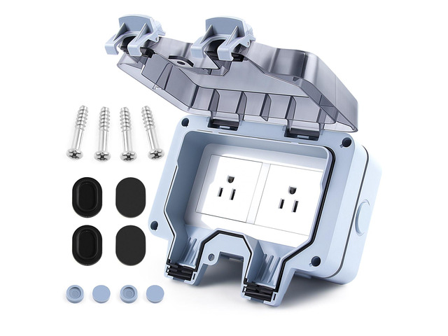 Zhushan Outdoor Weatherproof Wall Power Socket - Dual Function: Single 15A Waterproof Socket w/ 2 Gang Switched Cover, IP66 Rated, Lockable - Ideal...