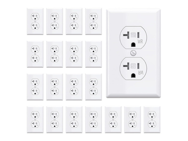 AIDA 20 Amps Outlets Duplex Electrical Receptacle Outlets,WR & TR, Wall Plate Included,Receptacle Wall Outlet,Residential,TR,3-Wire, Self-Grounding...