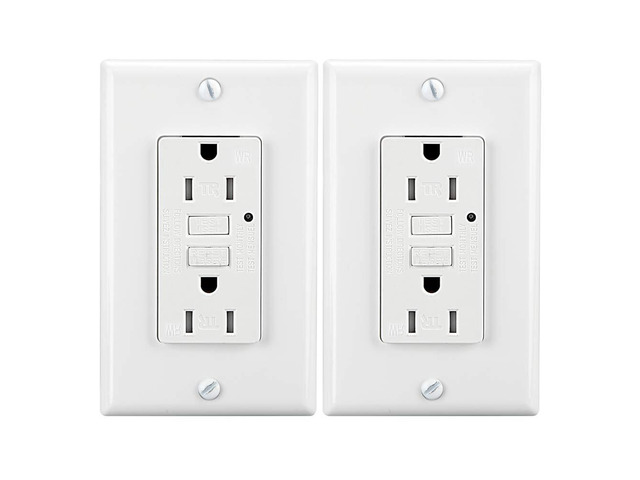 LEOD 15Amp 125 Volt TR & WR/Tamper Resistant & Weather Resistant GFCI Outlet, One GFCI Socket with 2 Types Wall Plates+Blue LED Indicator, White, ETL...