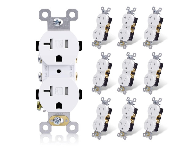 ELEGRP Tamper-Resistant Duplex Receptacle, 20A 125V Standard Electrical Duplex Wall Outlet, 2 Pole 3 Wire, 5-20R, Self-Grounding, Residential Grade...