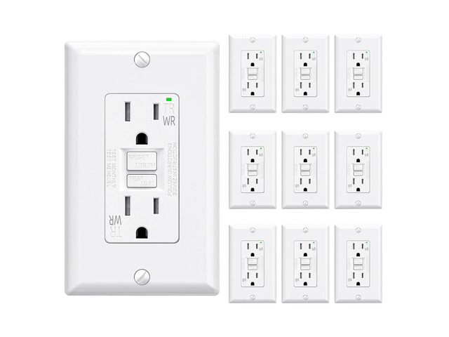 ELEGRP Outdoor GFCI Outlet 15 Amp, Self-Test GFI Electrical Outlet with Narrow Design, Tamper Resistant GFCI Receptacle with LED Indicator, UL...