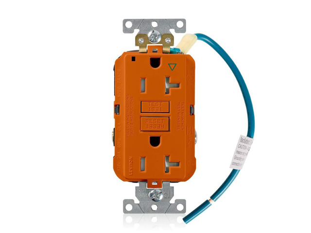 Leviton 20 Amp, 20A-125V Extra-Heavy Duty Industrial Grade Isolated Ground Duplex Tamper-Resistant Self-Test GFCI Receptacle, GFTR2-IGO, Orange