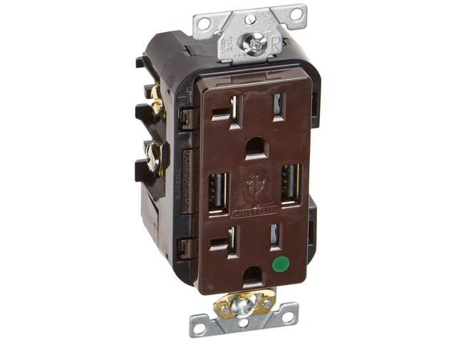Leviton 20-Amp Hospital Grade USB Charger/Tamper-Resistant Duplex Receptacle, T5832-HG, Brown