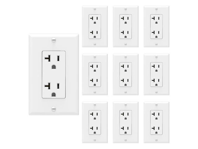 ThunderWay 20 Amp Heavy Duty Decorator Receptacle Outlet with Wall Plate, Non-Tamper-Resistant, Self-Grounding, 5-20R, 2-Pole, 3-Wire Grounding, UL...