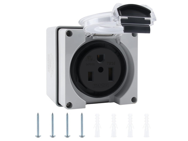 Newdeli 50 amp Power Outlet Box NEMA 5-50R Receptacle 125V Weatherproof Dustproof Outdoor Receptacle Box for EV RV Electric Car Generators Welding...