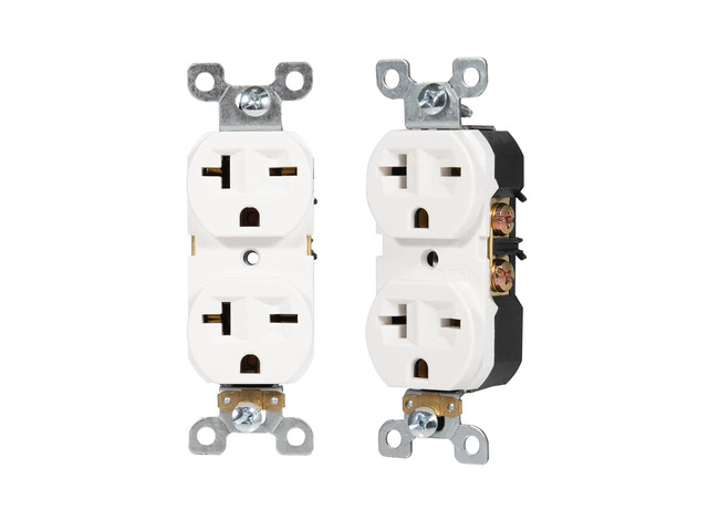 Nema 6-20 Duplex Receptacle, 20 Amp 240 Volt Outlet, Industrial Grade, 2-Pole, 3-Wire, 6-15R Outlet 6-20R Receptacle, White, 2 Pack