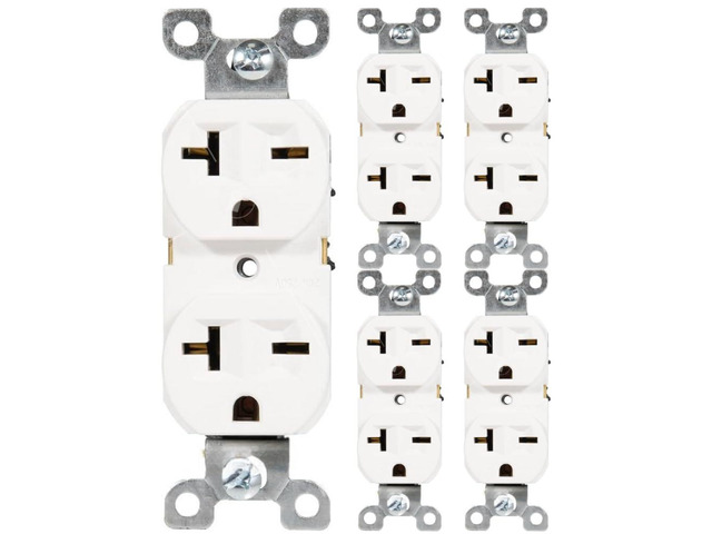 SHADID 220V / 240V / 250 V Single Wall Outlet, Nema 6-20R Receptacle, 20 Amp Electrical Switch, Industrial Grade, Round/Duplex, White, 5 Pack,...