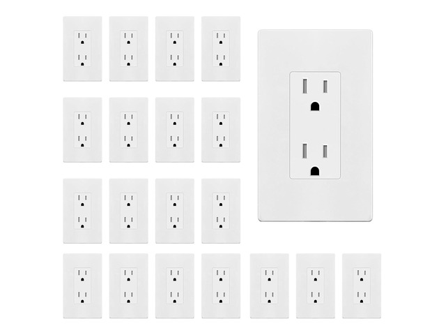 ENERLITES 20 Pack White Decorator Receptacle with Screwless Wall Plate, Standard Electrical Wall Outlet, 15A 125V, Self-Grounding, 2-Pole, 3-Wire,...