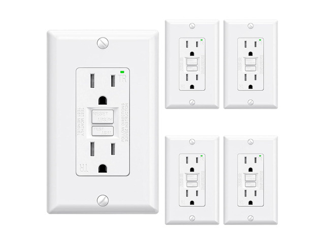 ELEGRP GFCI Outlet 15 Amp, Self-Test GFI Electrical Outlet with Narrow Design, Tamper Resistant GFCI Receptacle with LED Indicator, UL Listed,...