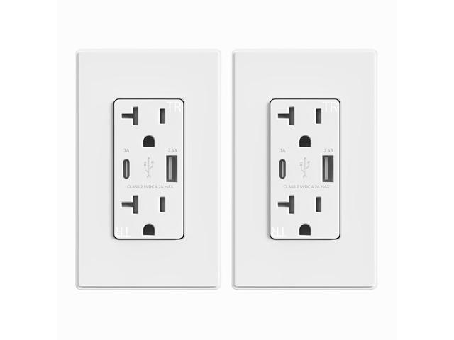ELEGRP USB Charger Wall Outlet, USB Receptacle with Type A & Type C USB Ports, 20 Amp Duplex Tamper Resistant Receptacle Plug, Wall Plate Included,...