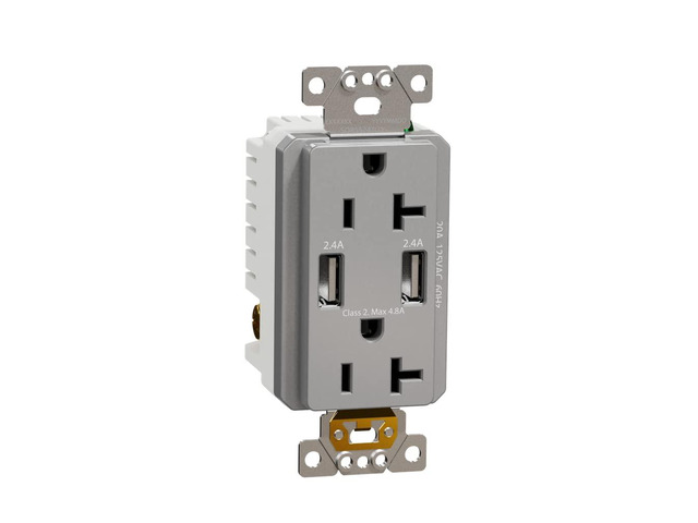 Square D by Schneider Electric Square D X Series USB-A/A and 125 Volt Duplex Decorator Tamper Resistant Electrical Outlet, 20 Amp, Matte Gray...