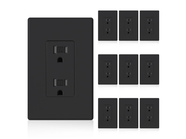 ELEGRP Matte Black Decorator Wall Receptacle Outlets, Tamper Resistant 15 Amp Standard Electrical Wall Outlet, Residential Grade, Self-grounding,...