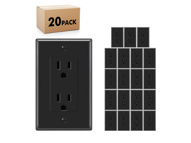 Micmi Decorator Receptacle Outlet, Standard Decorative Wall Outlet, 15 Amp, 125 Volt, Non-Tamper Resistant, Grounding UL Listed Black (15A Outlet...