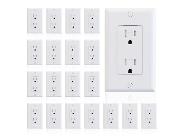 ELEGRP Decorator Wall Receptacle Outlet, Tamper Resistant 15 Amp Standard Electrical Wall Outlet, Residential Grade, Self-grounding, 125V, Wall...