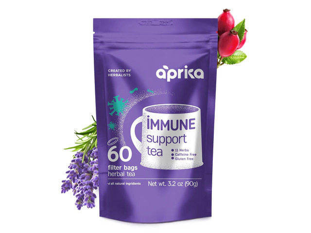 Aprika Life Immune Support Tea with Soothing, Delicious Lemon Balm, Peppermint, Rose Hips, Chamomile, Lavender, Lemongrass. Rich in Vitamins &...