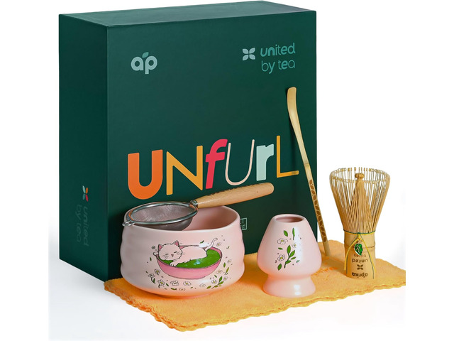 Aprika Life Matcha Whisk Set 6 Pcs - Ceramic Matcha Bowl, Bamboo Whisk, Matcha Whisk Holder, Scoop, Sifter & Tea Cloth - Traditional Handmade...