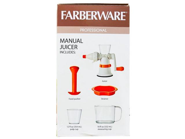 FARBERWARE Professional Hand Crank Manual Juicer, White/Orange - Efficient Citrus Juicer with Non-Slip Base and Separate Pulp & Juice Nozzles for...