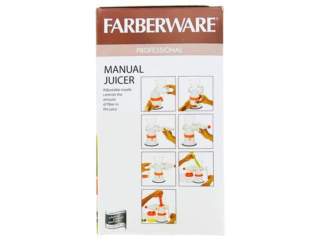 FARBERWARE Professional Hand Crank Manual Juicer, White/Orange - Efficient Citrus Juicer with Non-Slip Base and Separate Pulp & Juice Nozzles for...