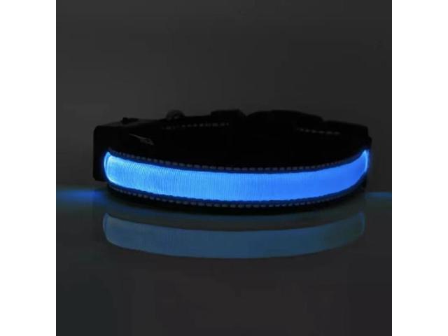Solar & USB Rechargeable LED Lighting Dog Collar for Outdoor Safety Large Blue