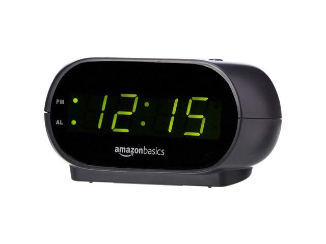 Amazon Basics Small Digital Oval Alarm Clock with LED Display, Nightlight, Snooze Function & Battery Backup, Black, 4.5 x 3.5 x 2.4 Inches