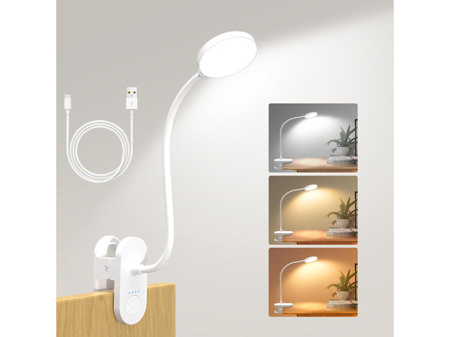 Cordless Reading Lamp with Clamp, 3.5'' Rechargeable LED Clip Light for Bunk Bed Headboard Home Office Desk, Flexible and Dimmable Book Light with...