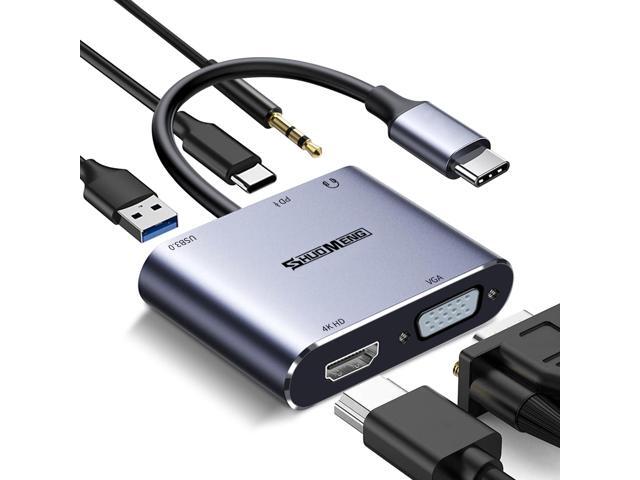 KEHIPI 5 in 1 USB C Hub, Type c to VGA HDMI MultiPort Adapter, 4K HDMI, VGA, 100W PD, USB3.0 Port, Audio Jack, Compatible with Switch/Steam...