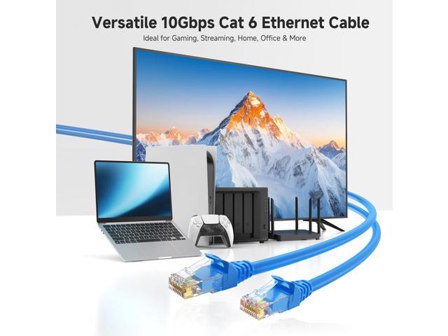 KEHIPI 10Gbps Snagless Cat 6 Ethernet Cable - 7ft, Cat 6 Cable, Cat6 Cord, Ethernet Cord, Blue