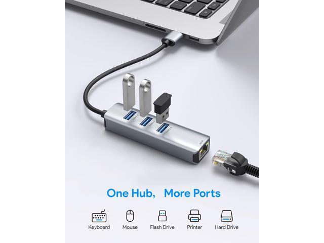 KEHIPI USB to Ethernet Adapter, 3 Ports USB 3.0 Hub with RJ45 1Gbps Gigabit Ethernet Adapter, for MacBook Air 2017, iMac, XPS, Surface Pro, Linux,...