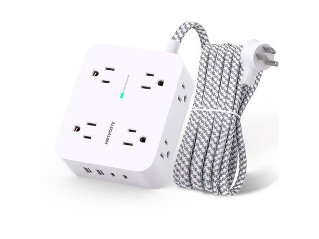 Surge Protector Power Strip - HANYCONY 8 Outlets 4 USB (2 USB C) Charging Ports, Multi Plug Outlet Extender, 5Ft Braided Extension Cord, Flat Plug...