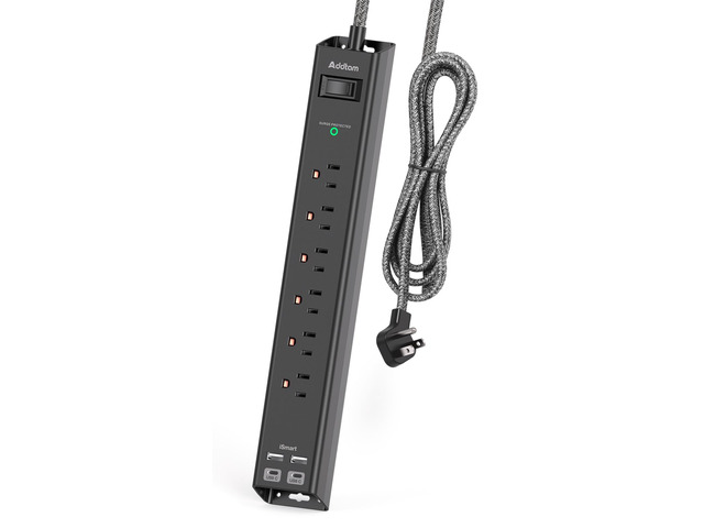 Surge Protector Power Strip - 5ft Extension Cord with 6 AC Outlets 4 USB Flat Plug Power Strip with 2 USB-C, 1875W/15A, 900J Surge Protection,...