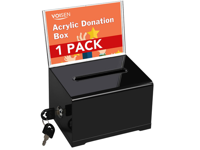 Acrylic Donation Box with Lock, Black Tip Jar with Sign Holder Suggestion Box for Fundraising, Ballot Box with Slot for School, Donation, Bar,...