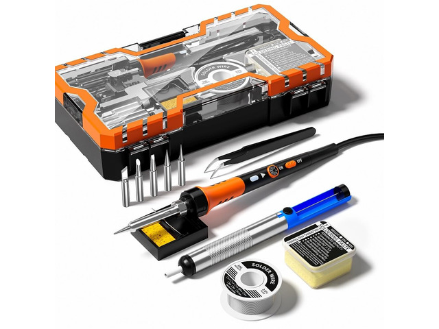 Soldering Iron Premium Kit, 60W Soldering Gun with Ceramic Heater, 12-in-1 Soldering Tool, Adjustable Temperature 200 to 450°C, Includes Soldering...