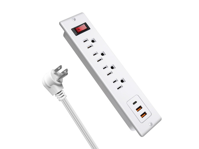 4 Outlets Recessed Power Strip with USB C 20W, Fast Charge Desktop Power Outlet Flush Mount Desk Extender 6.56 ft Extension Cord Plug in Furniture...