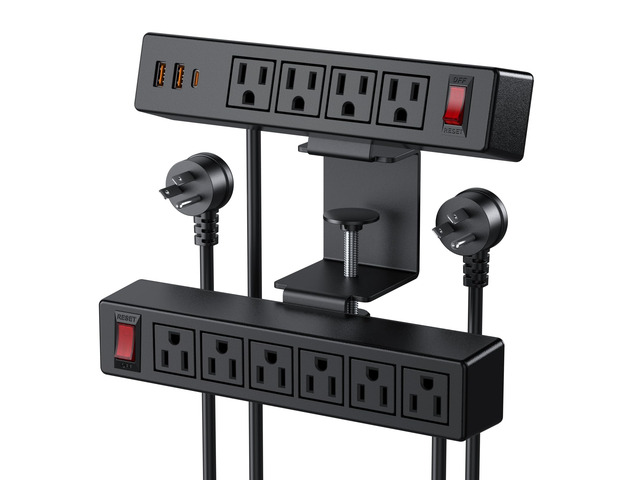 Desk Clamp Dual Layer Power Strip, 20W USB-C, 700J Surge Protector 10AC 15FT Extension Cord, Outlet Extender Desk Organizer Workstation Home...