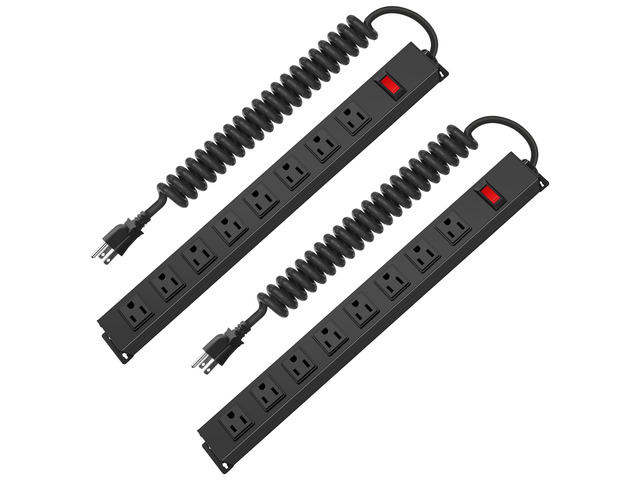 Heavy Duty Power Strip, Spring Cord, 10FT, 2 8 Outlets Power Strip, Surge Protector Power Strip with Switch, 14AWG Extension Cord